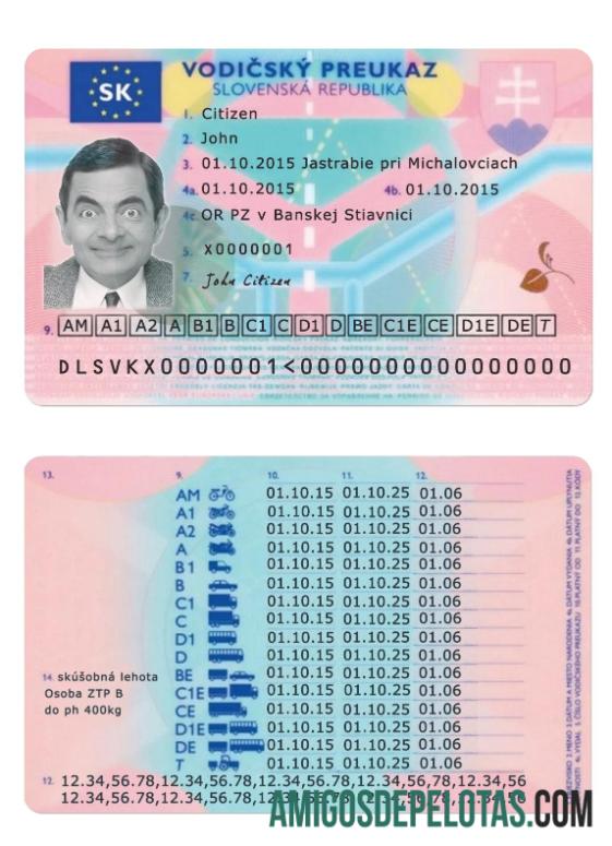 Carta de condução da Eslováquia modelo